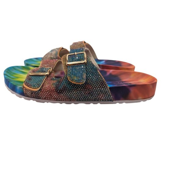 Nicole Miller tie dye rhinestone 2 buckle sandals Size 8 - Picture 3 of 10